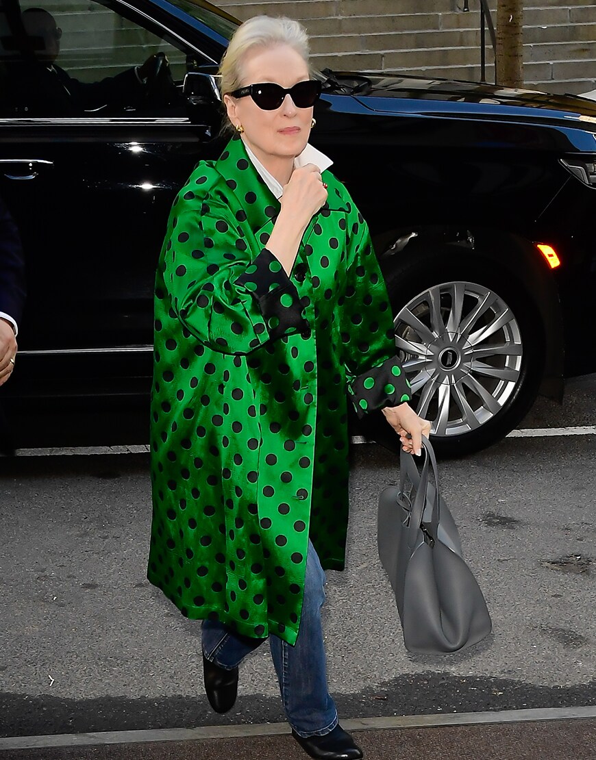 meryl streep wearing green polka dot coat|ASOS Style Feed