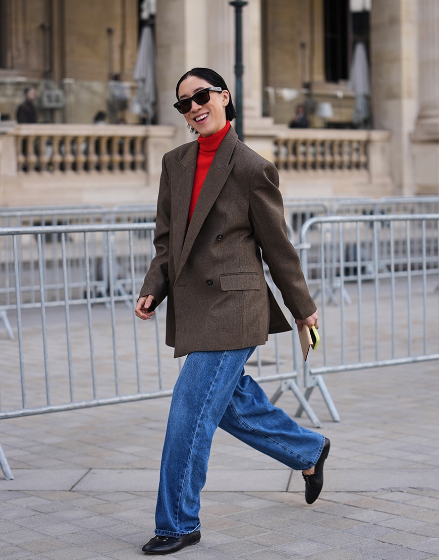 woman wearing red top and blazer in Paris | ASOS Style Feed