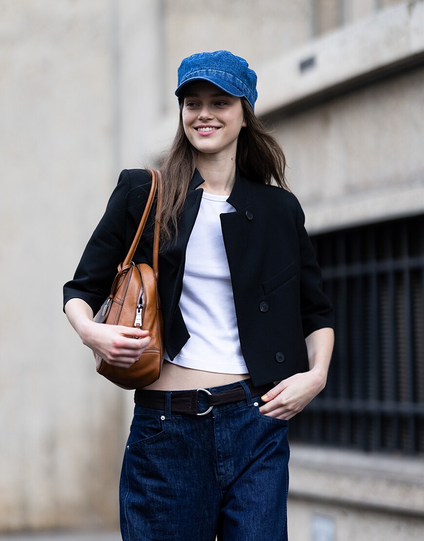 Woman wearing denim baker boy hat | ASOS Style Feed