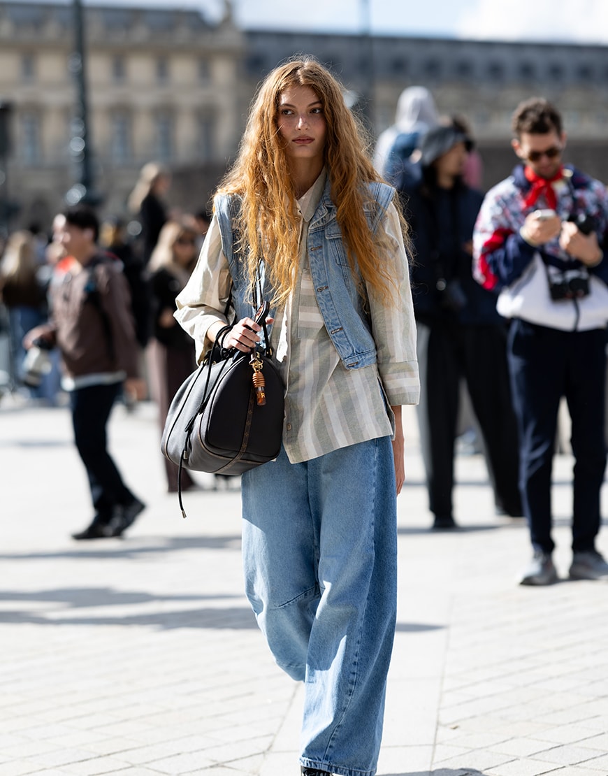 Woman wearing baggy denim in Paris | ASOS Style Feed