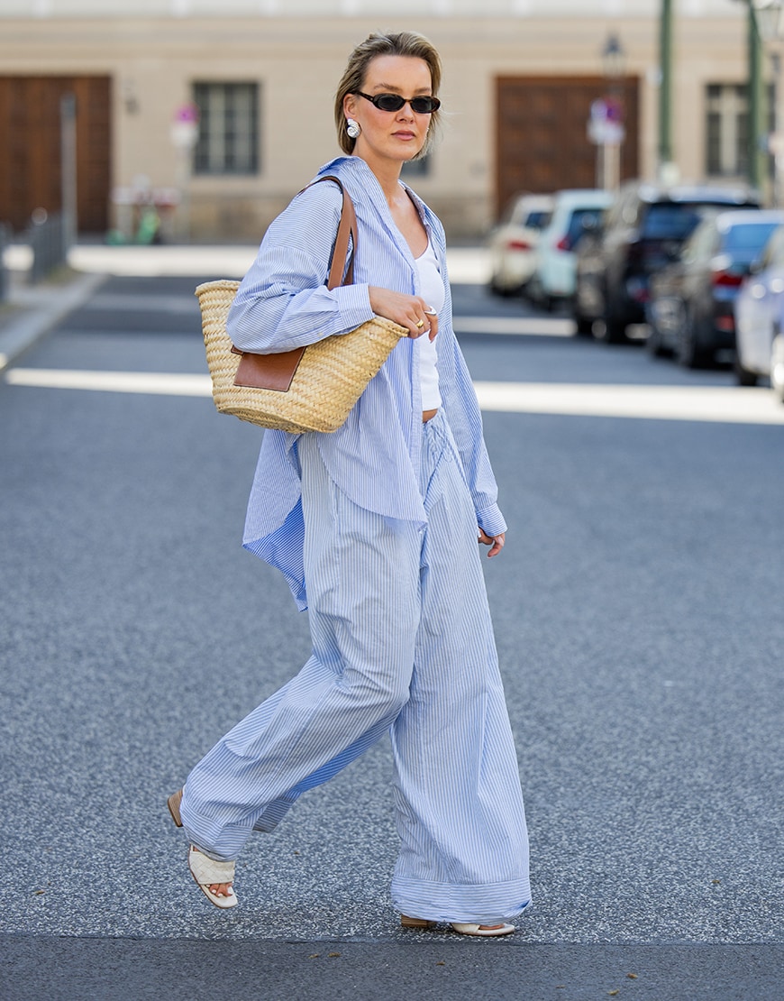 Woman wearing blue linen set | ASOS Style Feed
