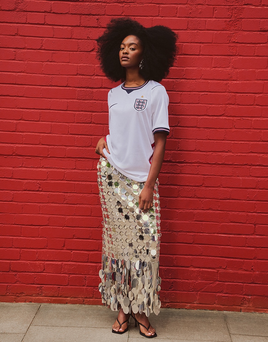 Woman wearing the England football T-shirt