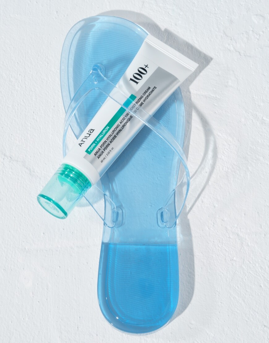 Anua PDRN moisturising cream and a jelly sandal