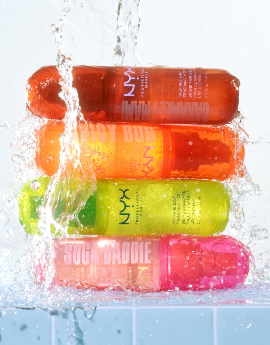 Water splashing on NYX body mists