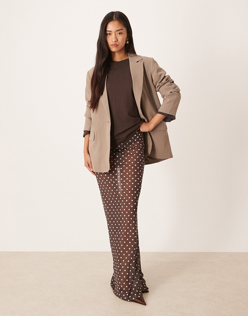 ASOS DESIGN mesh sheer maxi skirt in brown polka dot | ASOS Style Feed