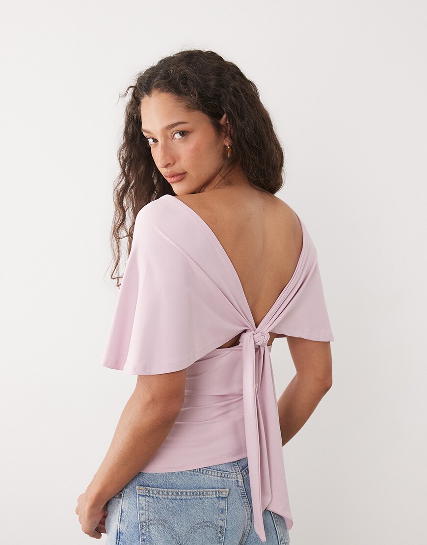 ASOS DESIGN polyamide plunge sleeveless tie back cinch top in lilac pink | ASOS Style Feed