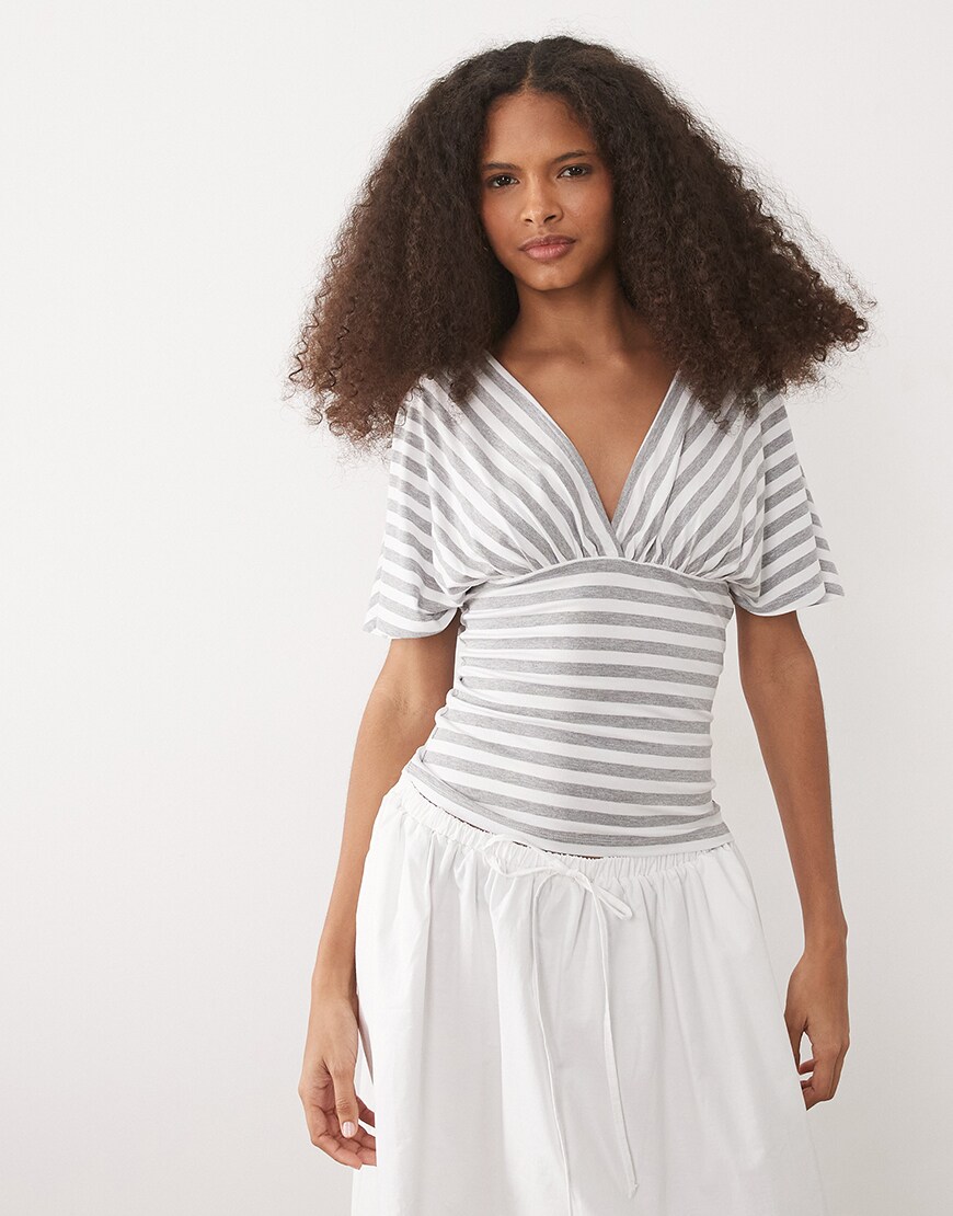ASOS DESIGN plunge sleeveless tie back cinch top in grey and white stripe | ASOS Style Feed