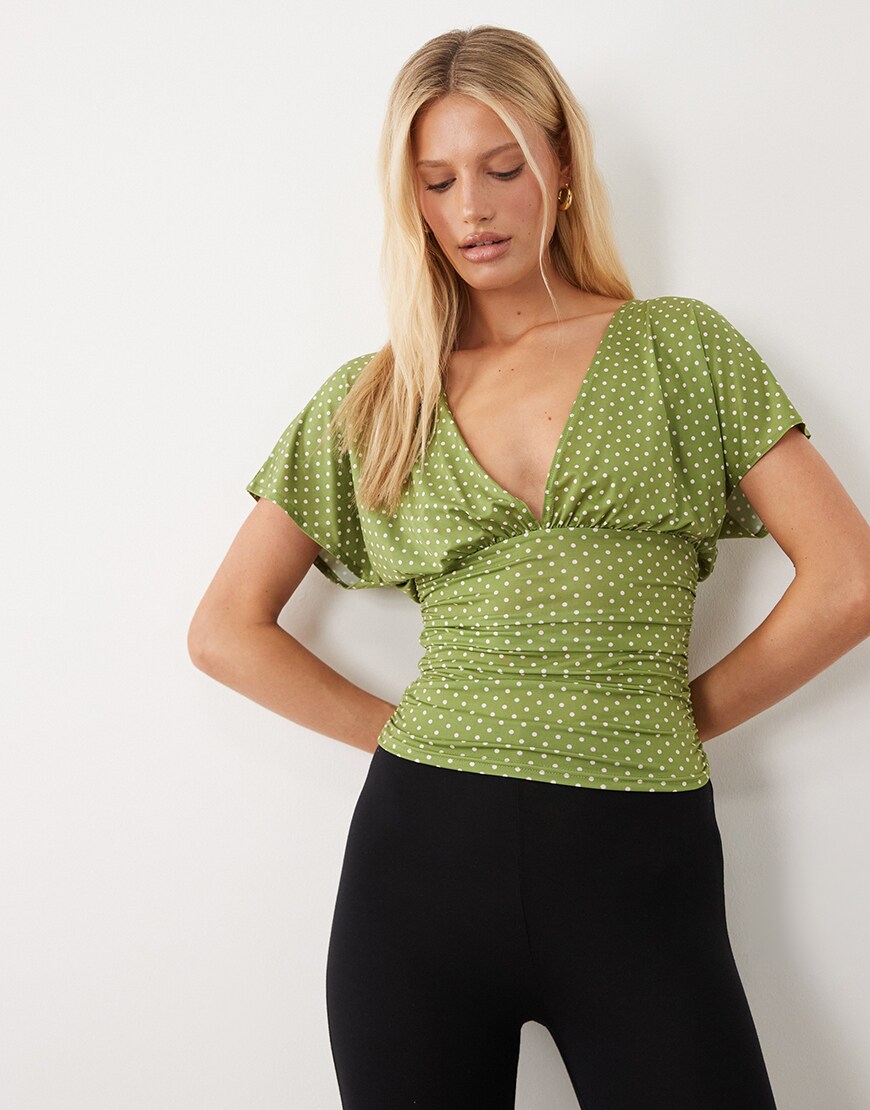 Miss Selfridge v-neck top in polka dot print | ASOS Style Feed