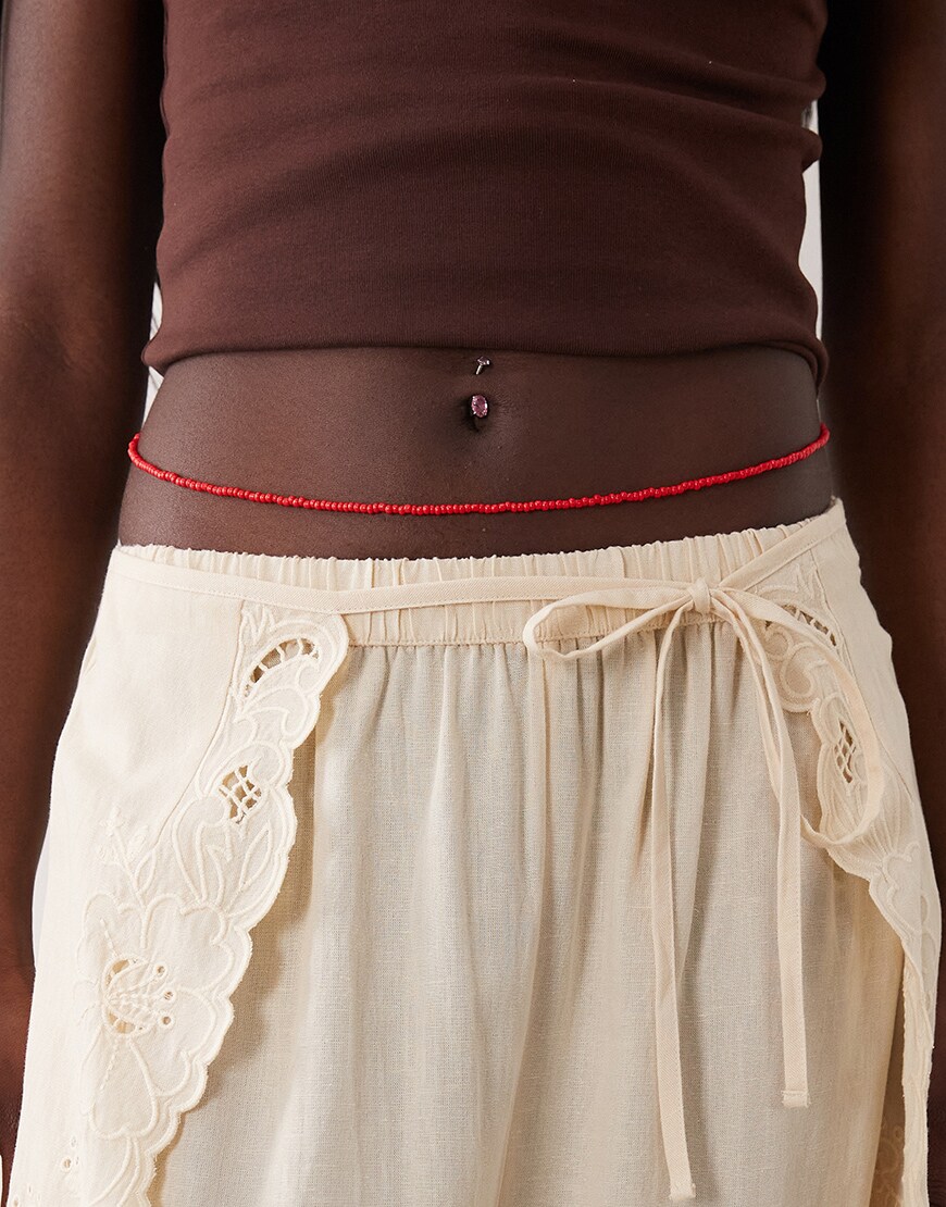 DesignB London beaded belly chain in red | ASOS Style Feed