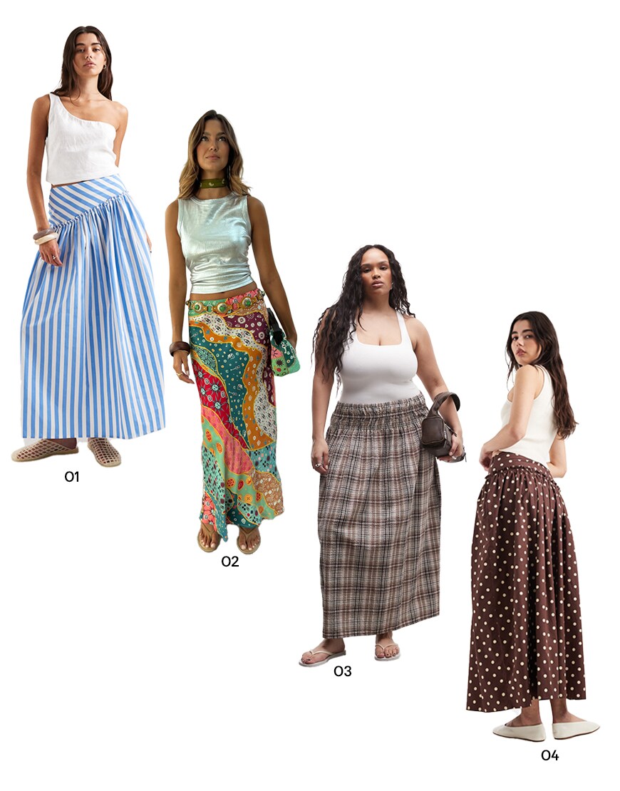 Collage of printed maxi skirts