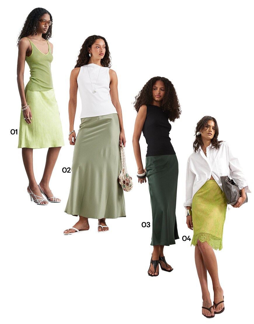 green slip skirts| ASOS Style Feed