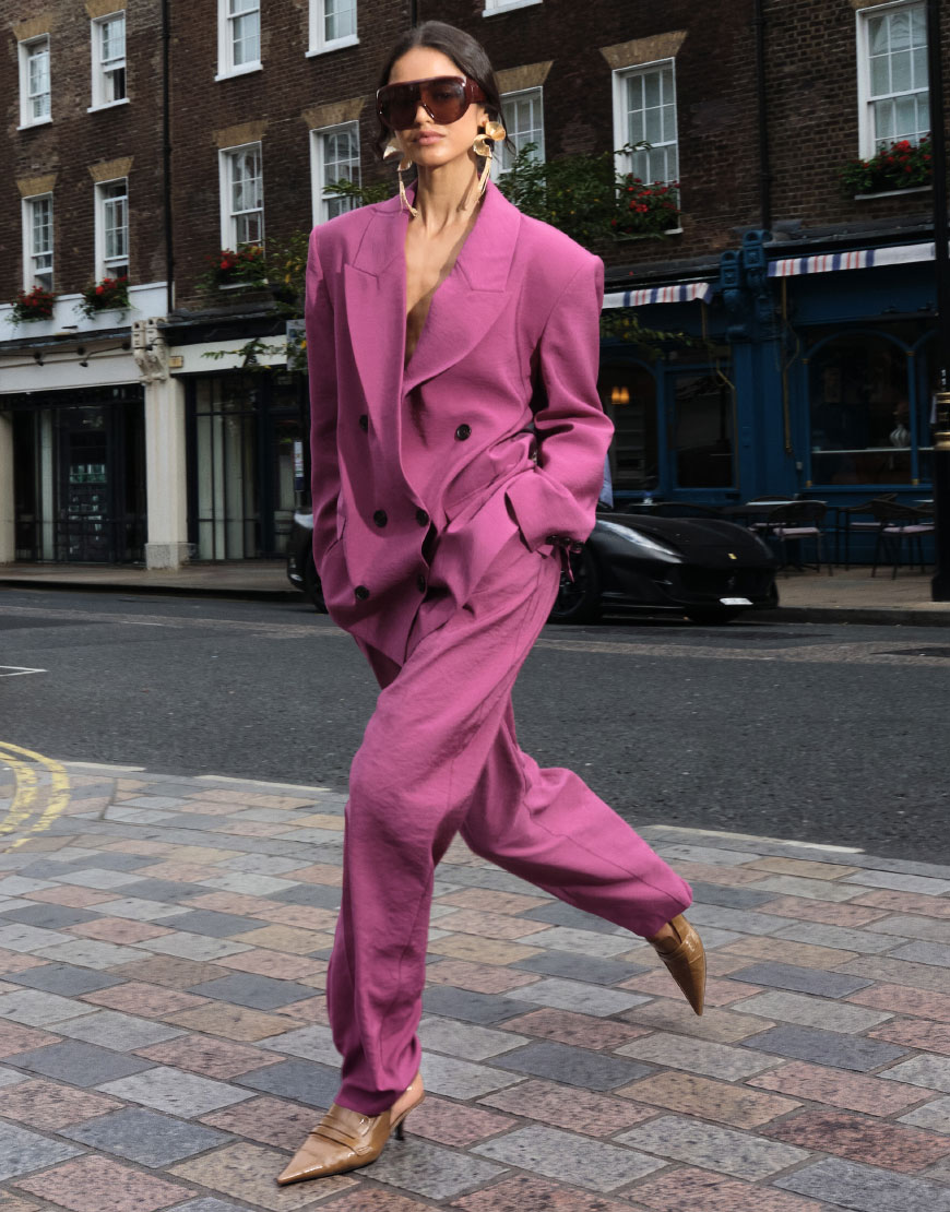 Model Wearing Berry Suit