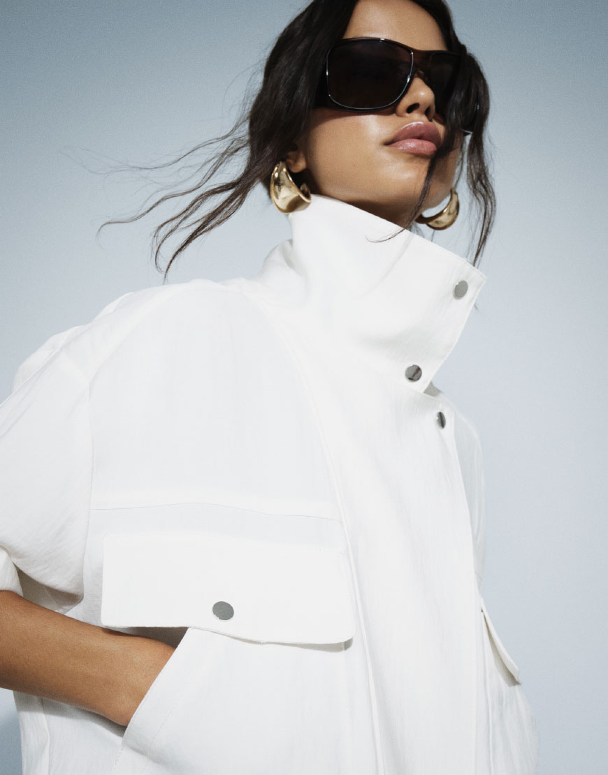 Model Wearing Structured Jacket