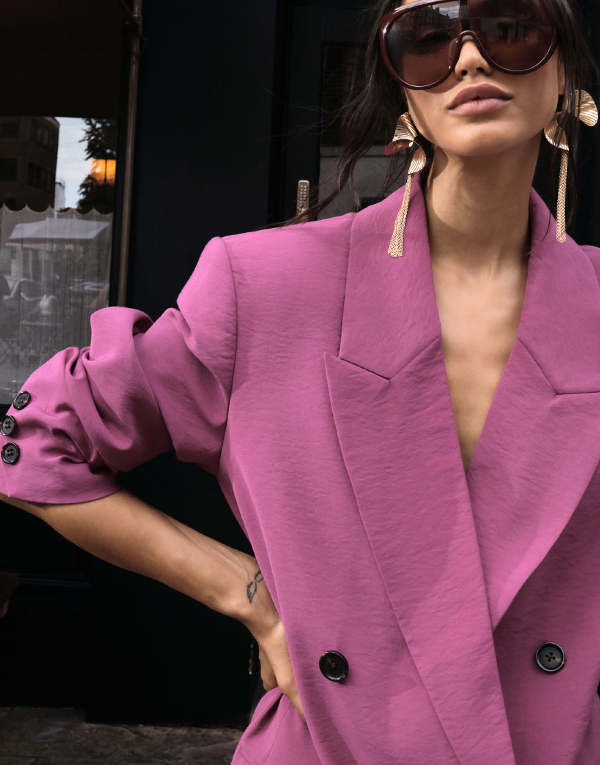 Model Wearing Berry Suit