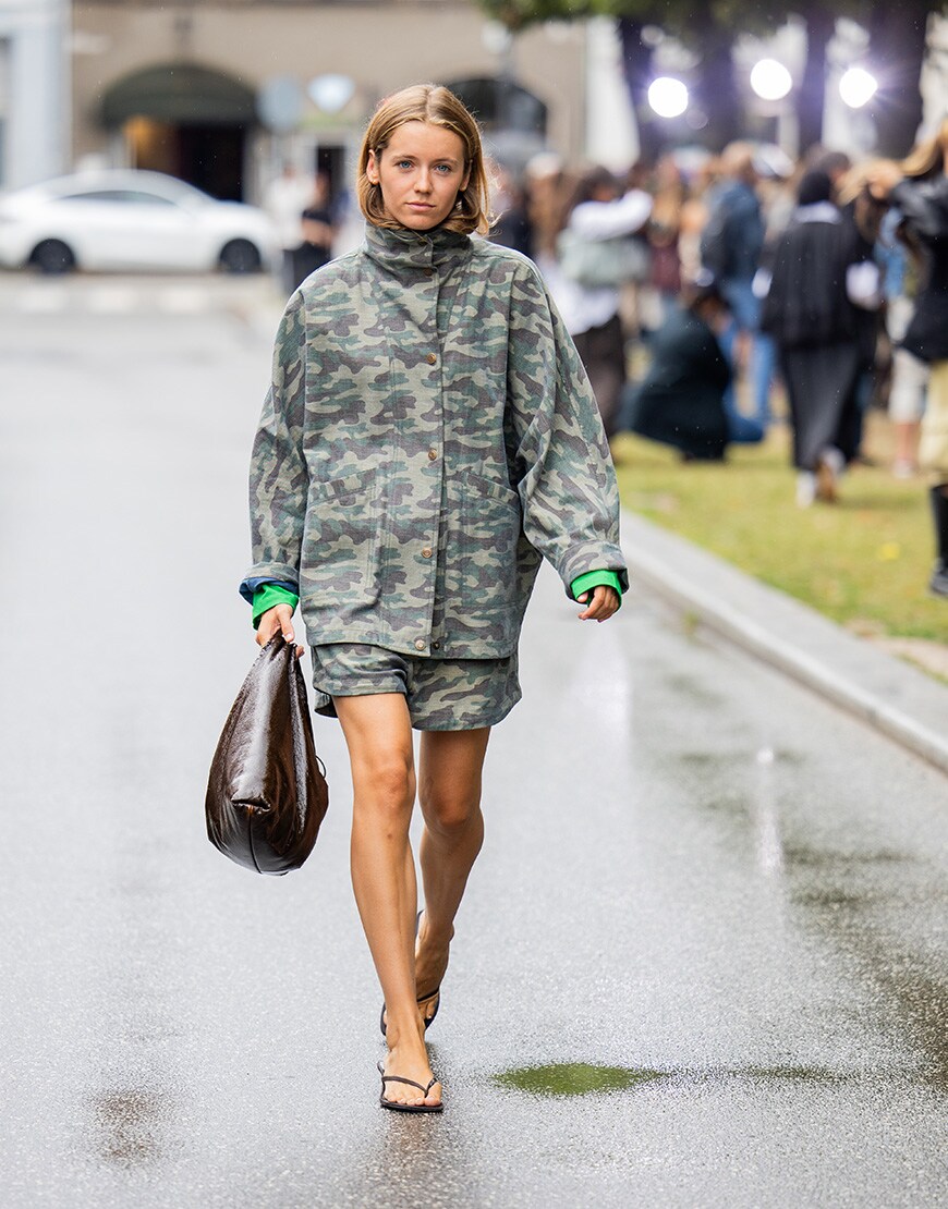 Woman wearing camo print co-ord at Copenhagen Fashion Week | ASOS Style Feed