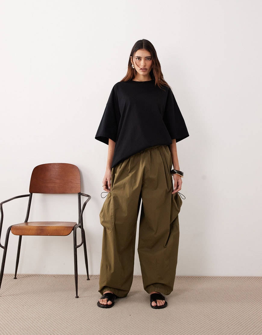 ARRANGE Delphi drawcord utility trouser in washed khaki | ASOS Style Feed