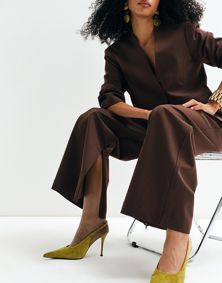Woman wearing ASOS Adaptive brown suit | ASOS Style Feed
