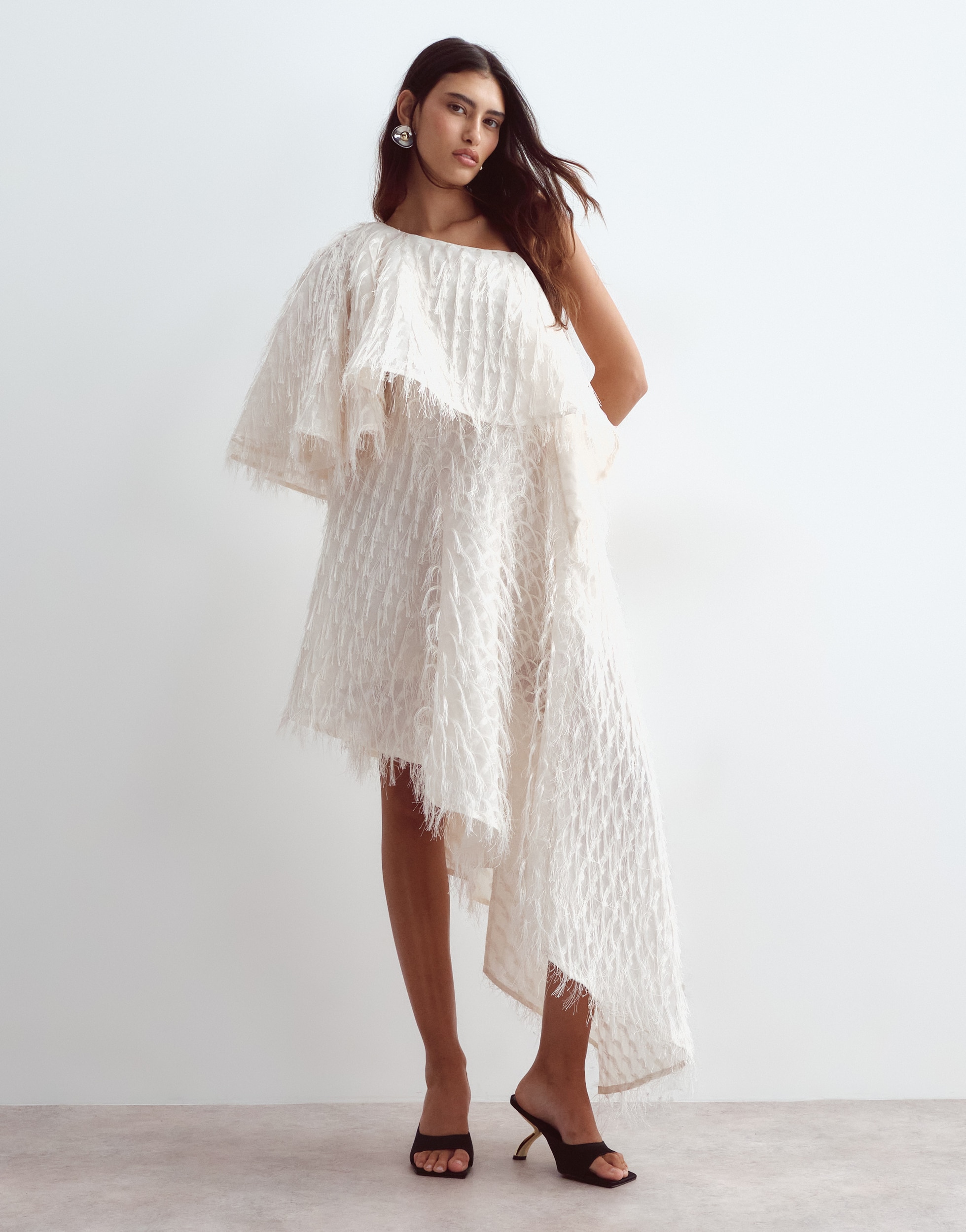 ARRANGE one shoulder textured fringe asymmetric dress in cream | ASOS Style Feed