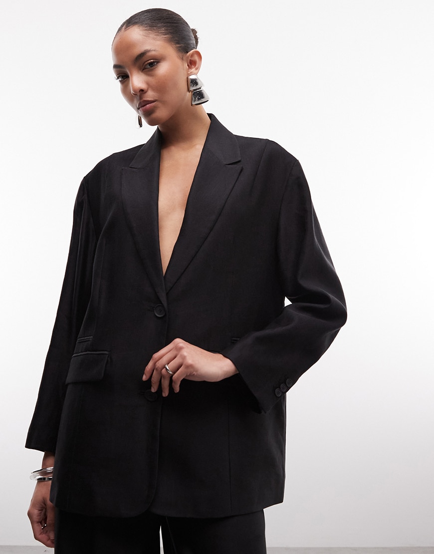 AllSaints Charley co-ord tailored linen blend blazer in black | ASOS Style Feed