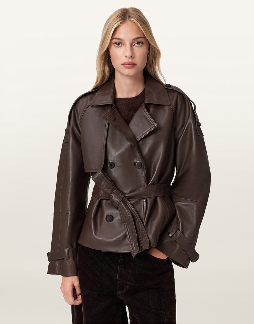 Allsaints reed leather jacket in brown | ASOS Style Feed