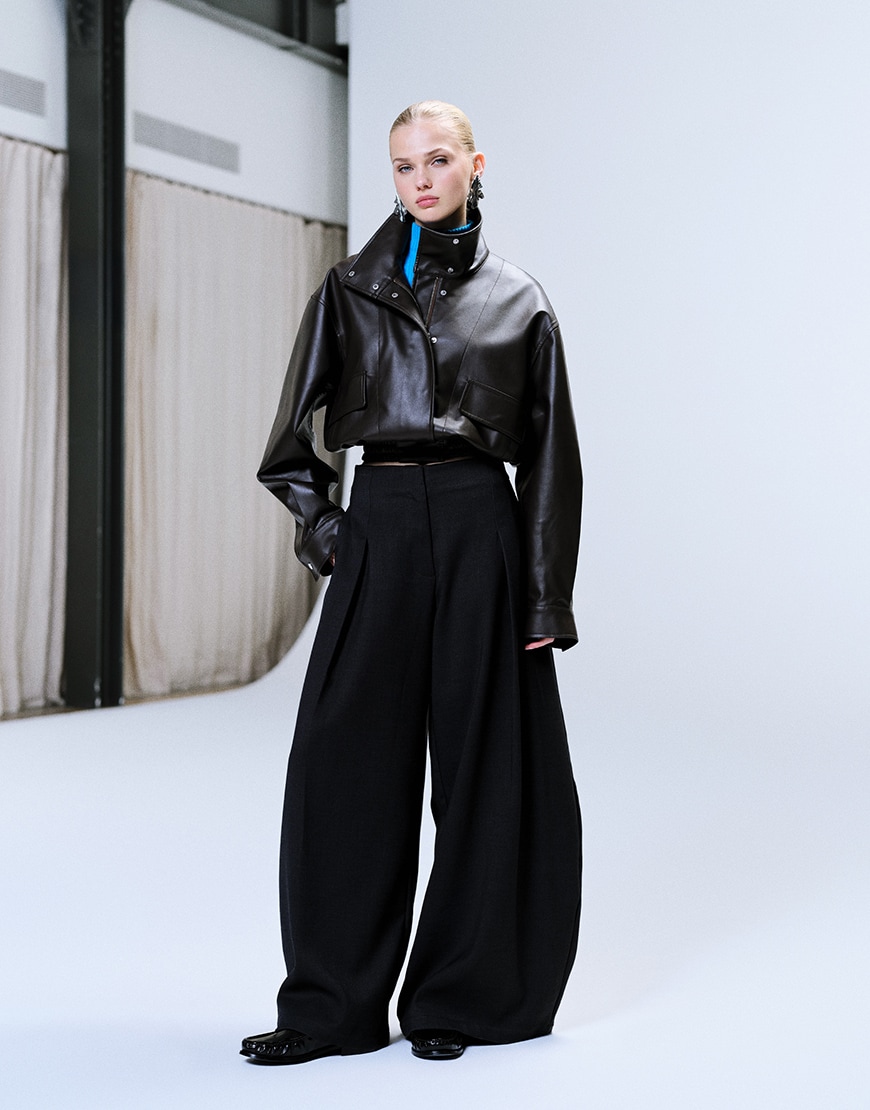 ASOS DESIGN faux leather funnel neck jacket in chocolate brown | ASOS Style Feed