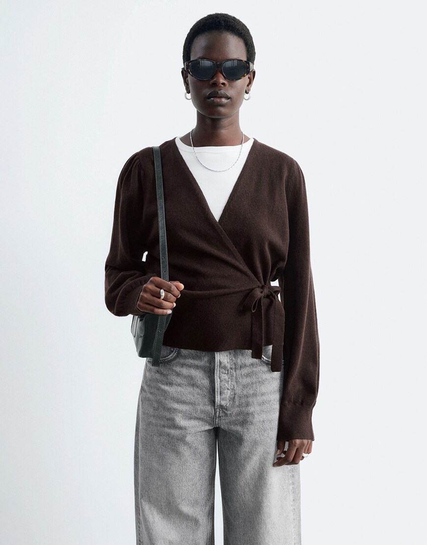 & Other Stories pure wool wrap cardigan in dark brown | ASOS Style Feed