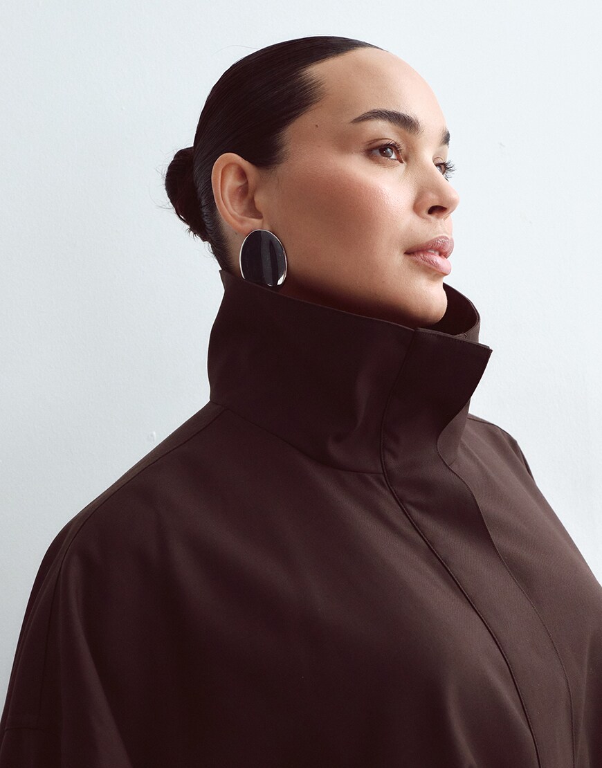ARRANGE Curve funnel neck belted jacket co-ord in chocolate | ASOS Style Feed