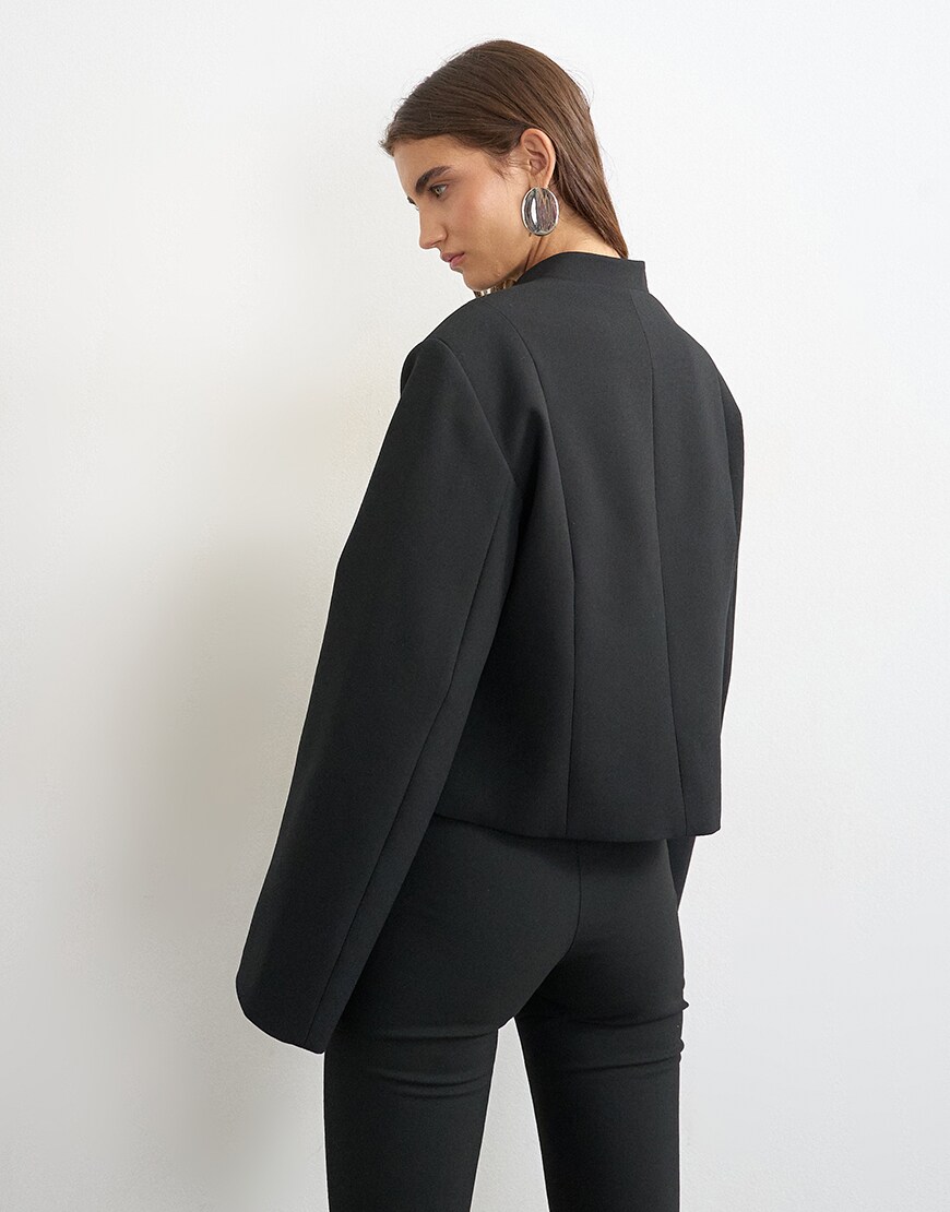 Topshop mandarin collar blazer in black | ASOS Style Feed