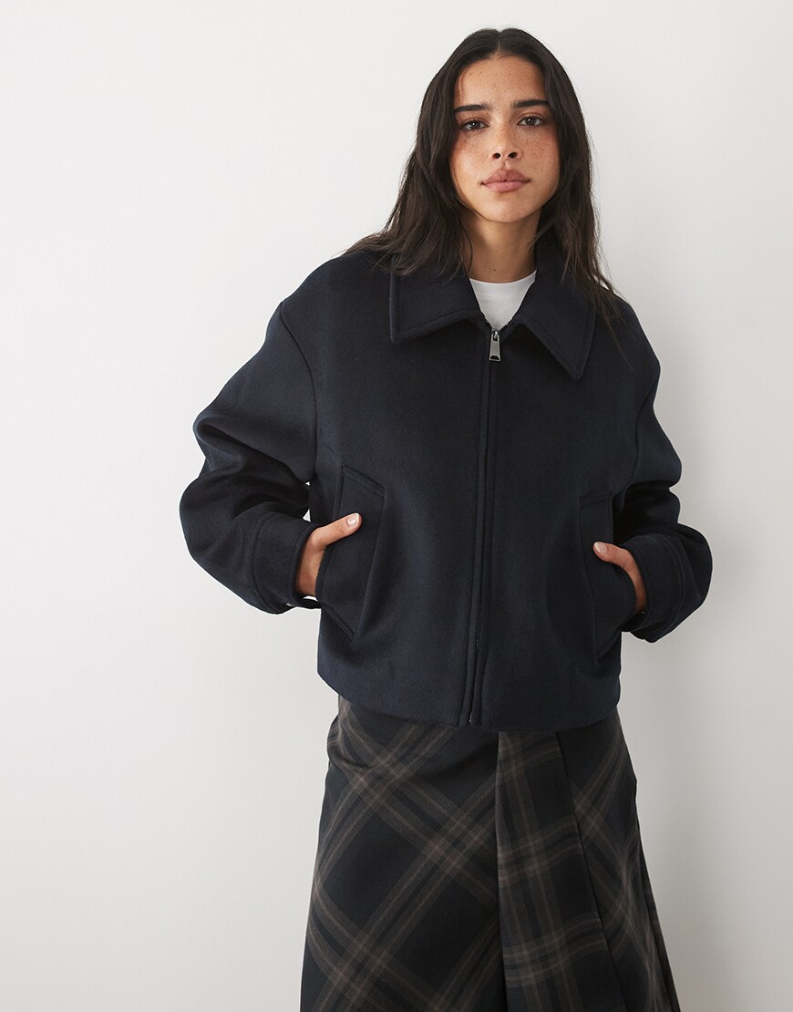 Mango bomber jacket in navy | ASOS Style Feed