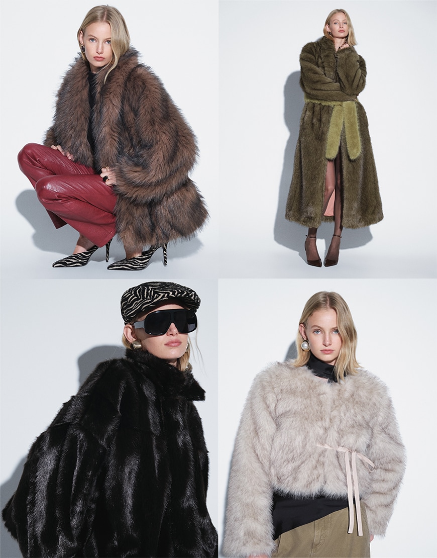 Collage of women wearing faux-fur coats