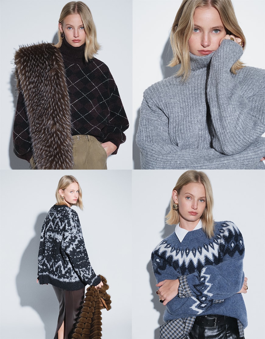 Collage of woman wearing knit jumpers